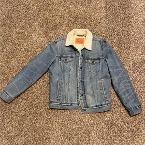 Levi's Light Blue Denim Jacket with White Sherpa Collar